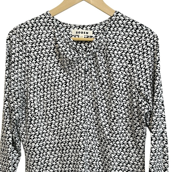 Boden Empire Knot Midi Jersey Dress Stretch Black Lily Sprig Long Sleeve 12P - Picture 4 of 8